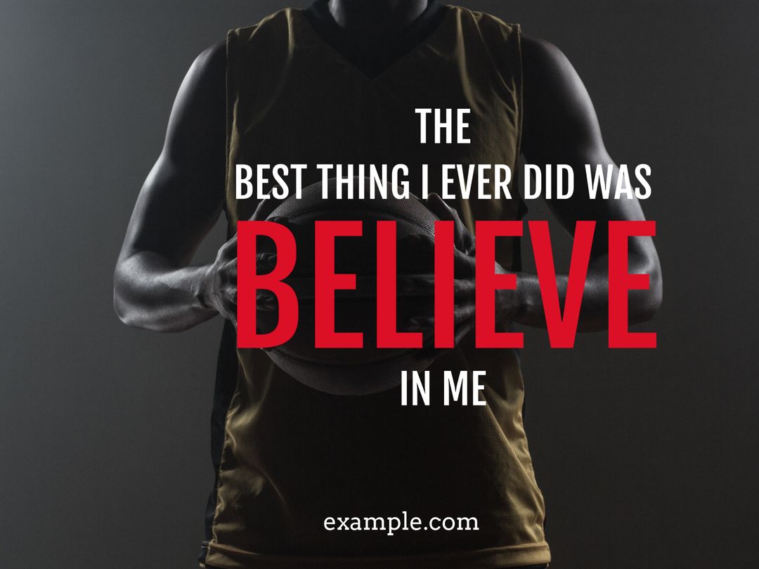 Confident Athlete Holding Basketball with Motivational Quote on Self-Belief - Download Free Stock Templates Pikwizard.com