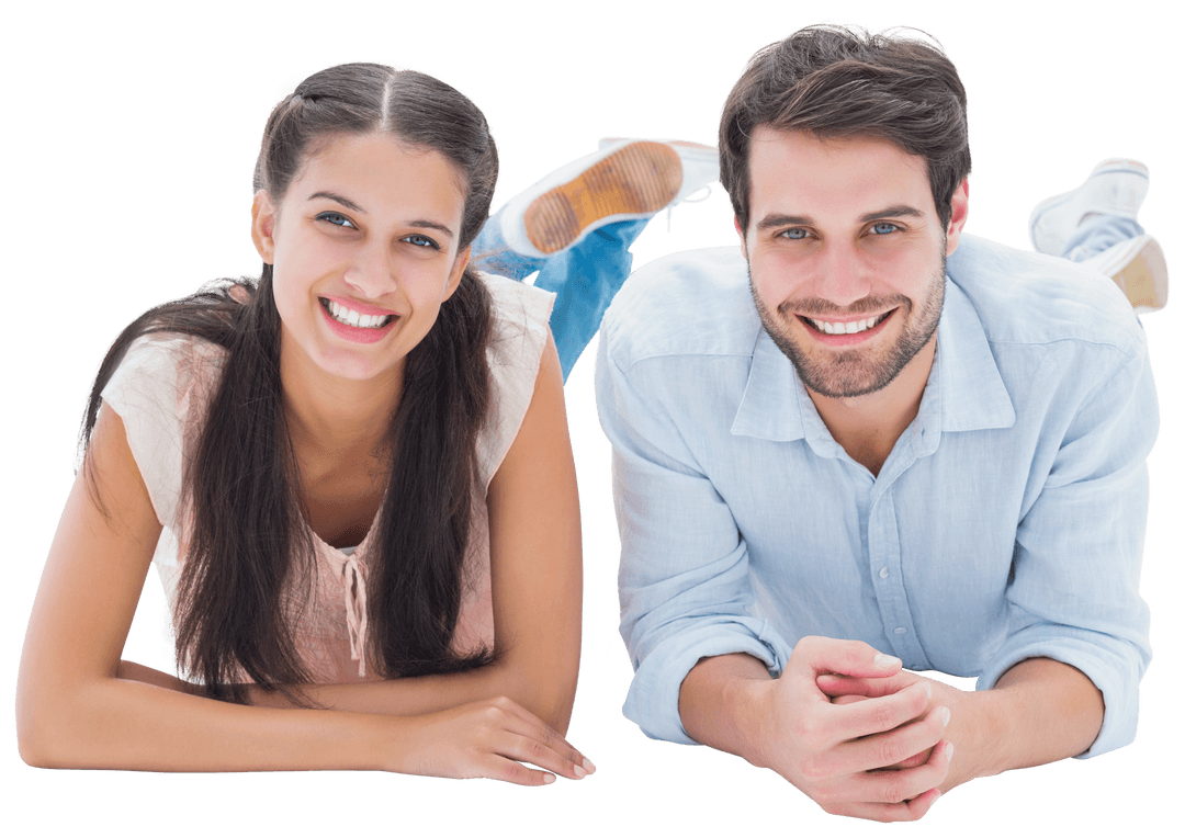 Smiling Young Couple Relaxing on Transparent Background