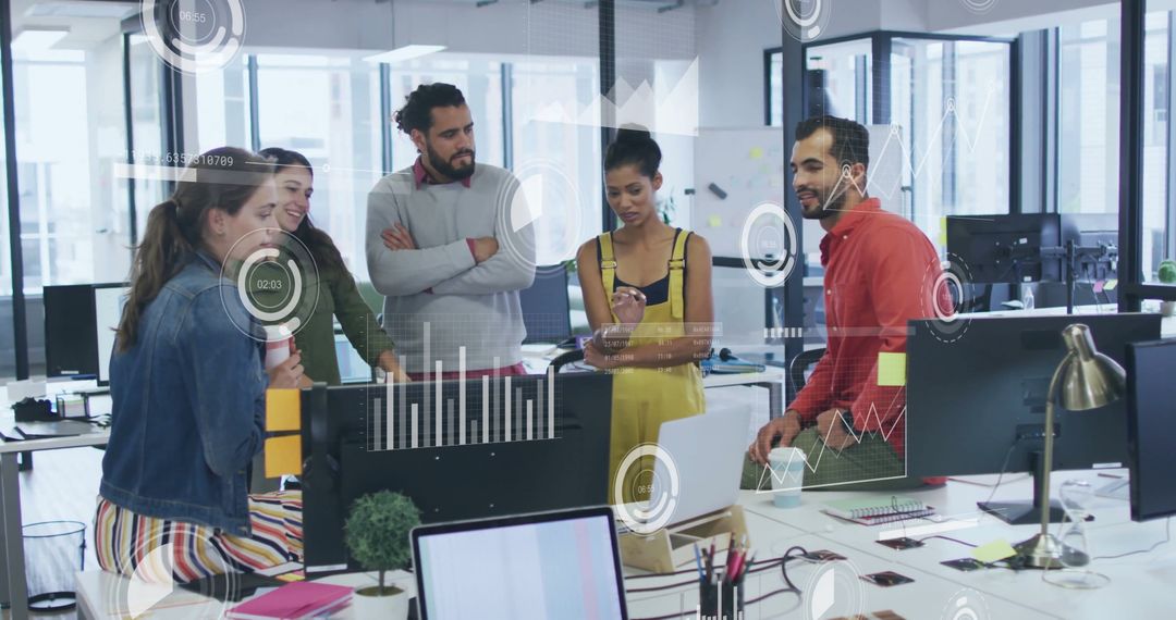 Team Analyzing Data Visualizations in Modern Office Collaboration