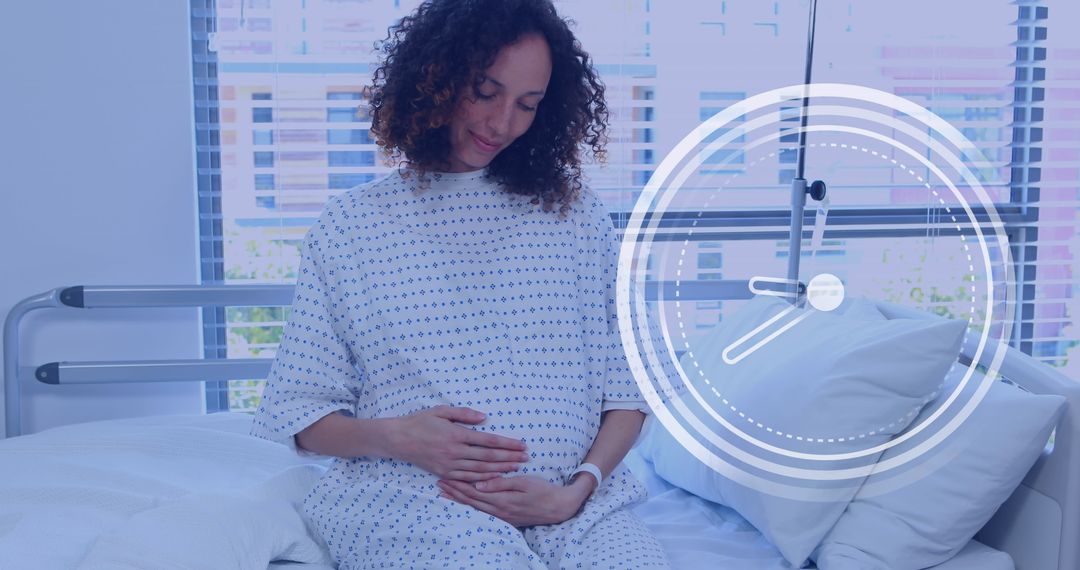 Pregnant Woman Sitting in Hospital with Overlay Clock Symbol - Free Images, Stock Photos and Pictures on Pikwizard.com