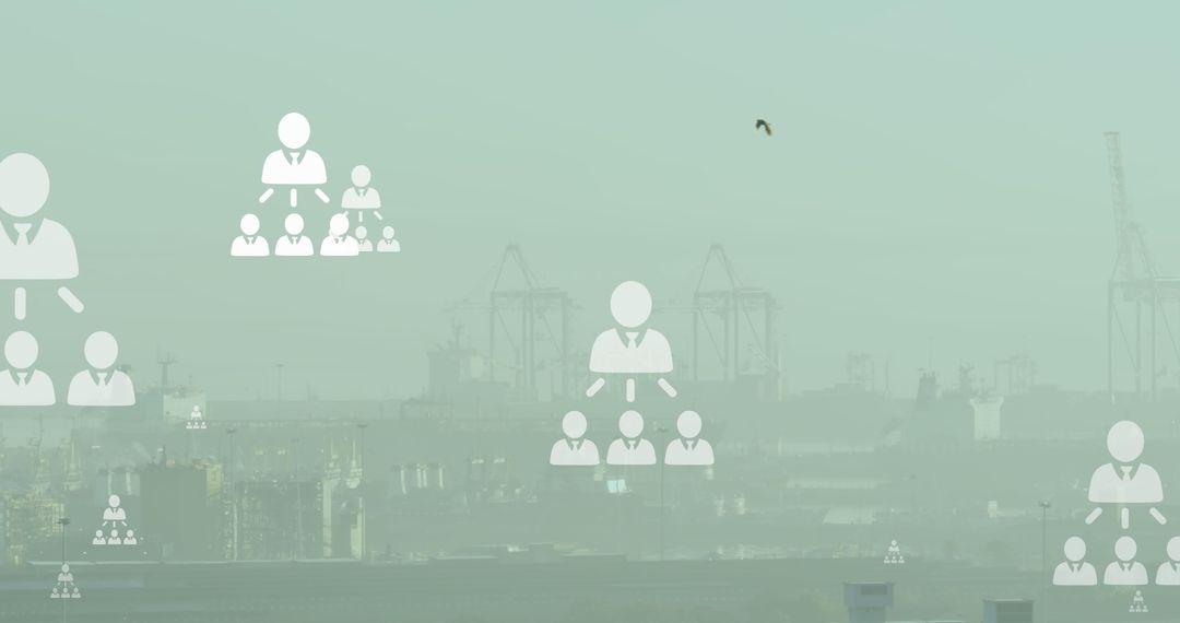 Futuristic Network Icons Over Industrial Cityscape