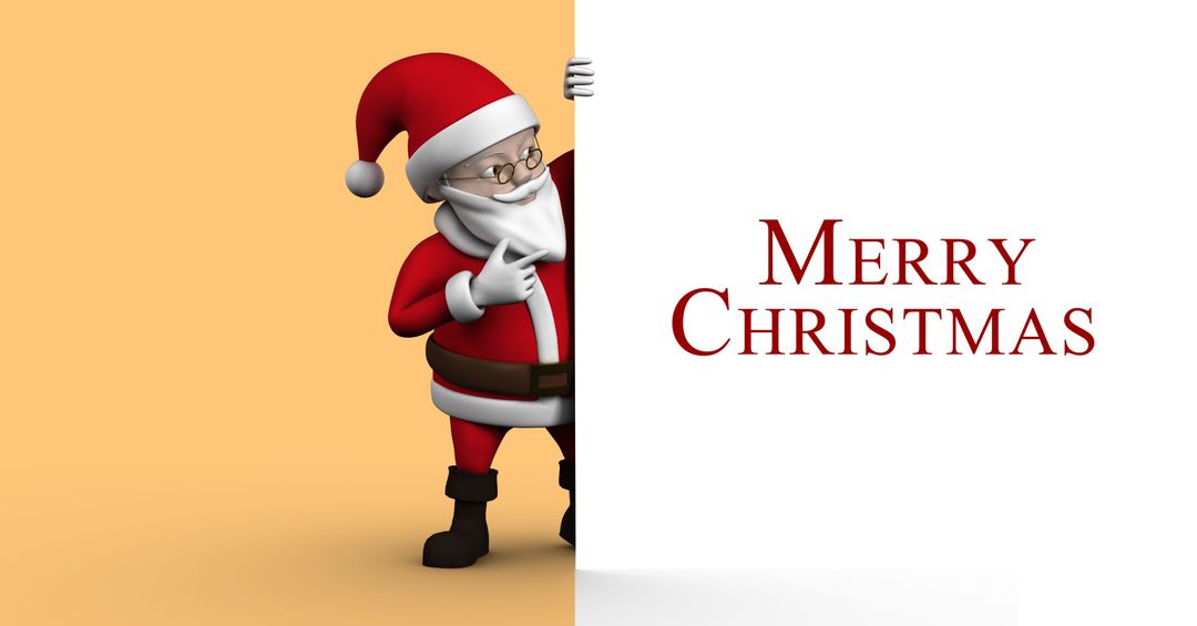 Santa Claus Peeking with Merry Christmas Greeting