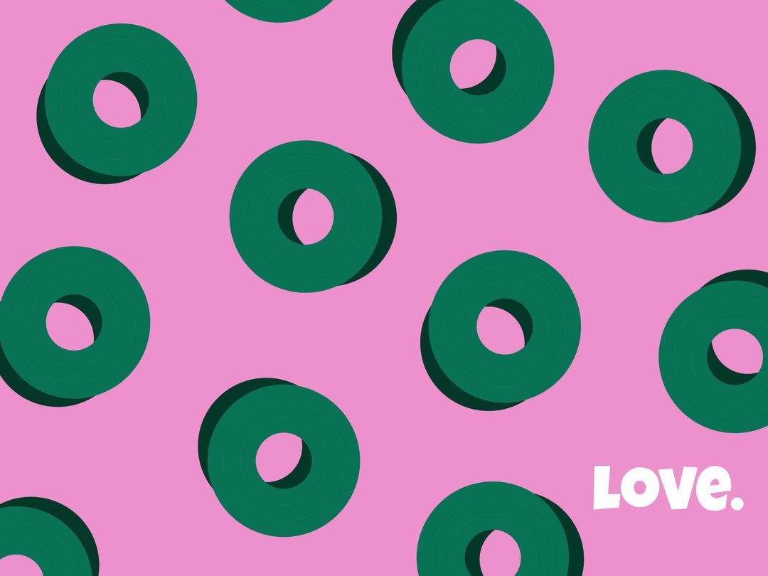 Playful Green Circles on Pink Showcase Love and Whimsy