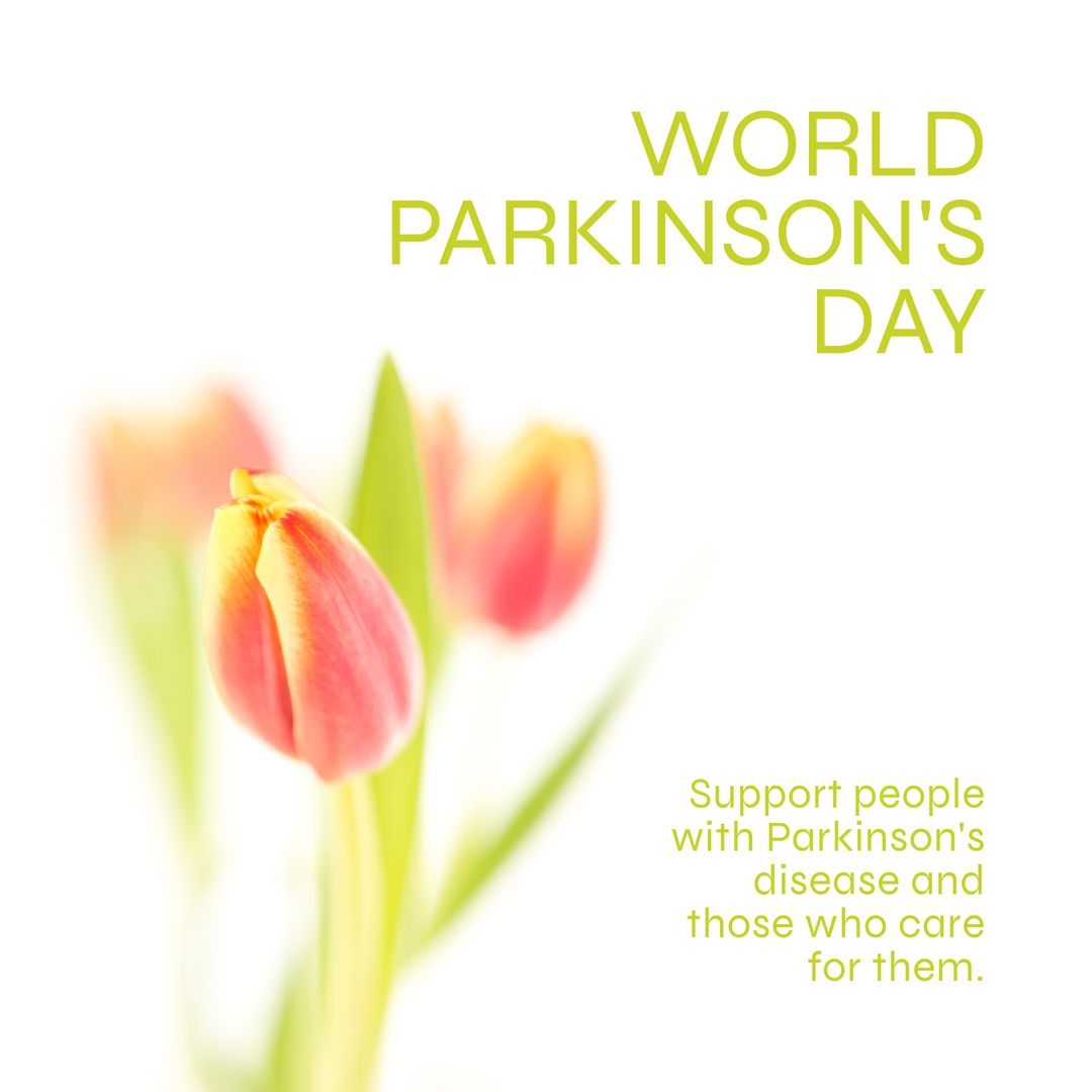 World Parkinson's Day Text with Vibrant Tulips