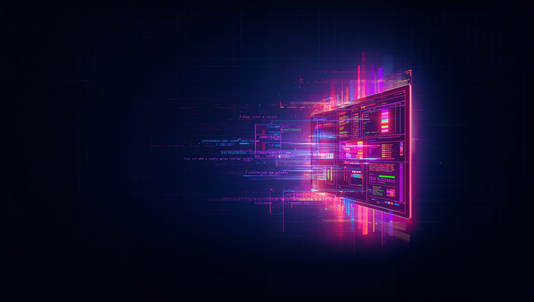 Streaming Neon HUD Dashboard Sending Code Streams Across Futuristic Virtual Grid Interface