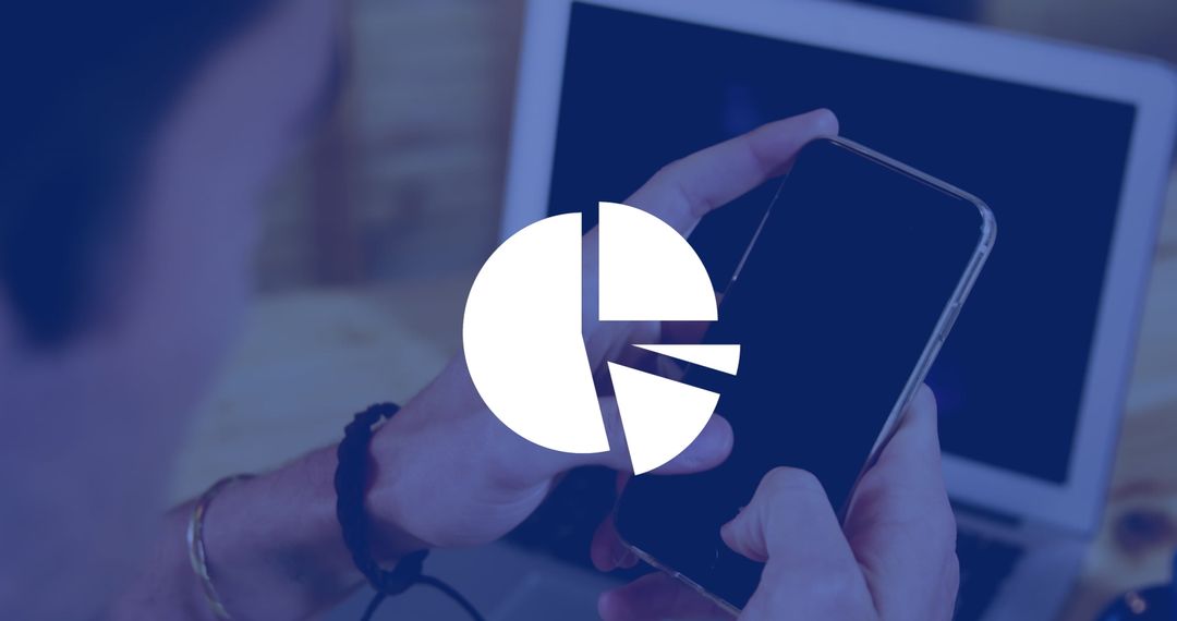 Caucasian Man Using Smartphone with Digital Pie Chart Overlay