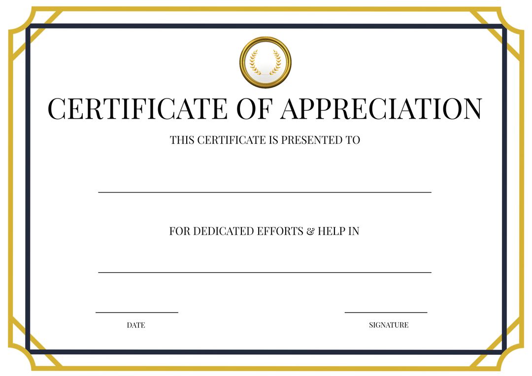 Elegant Certificate of Appreciation Template with Gold and Black Border - Download Free Stock Templates Pikwizard.com