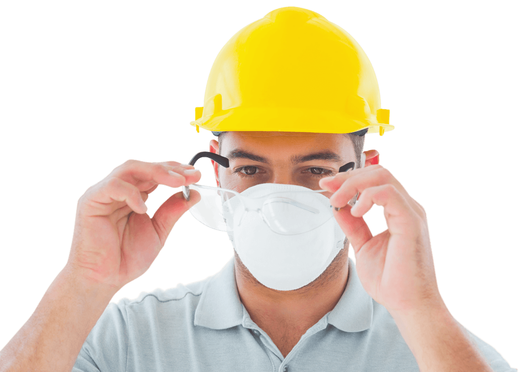 Transparent Safety Gear Adjustment by Male Carpenter