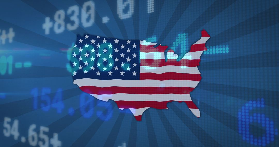 US Economy Representation with Flag and Digital Data Overlay