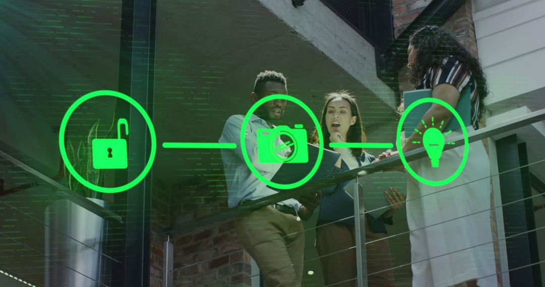 Digital Network Concept with Technology Icons in Discussion