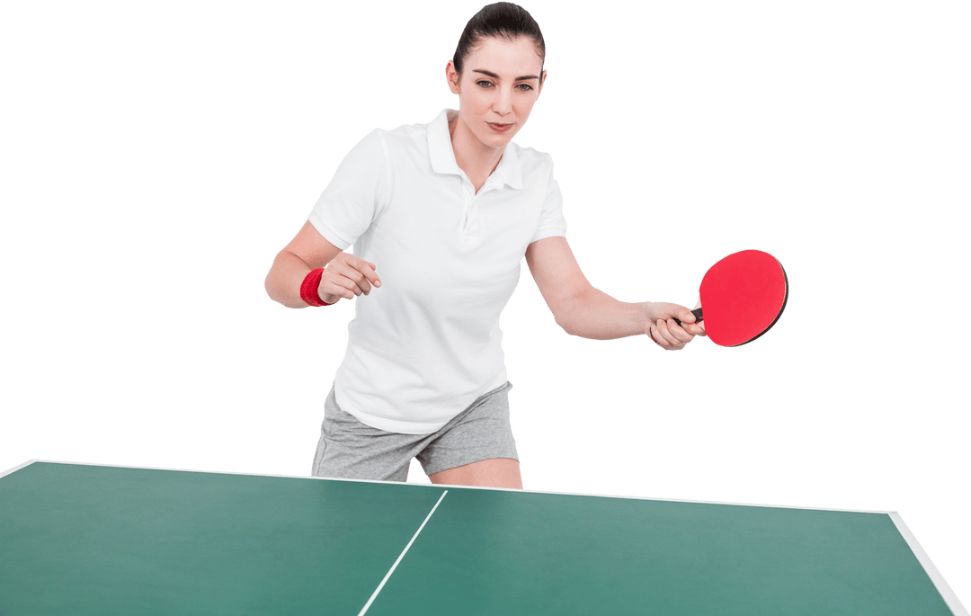Confident Female Athlete Plays Ping Pong with Focus