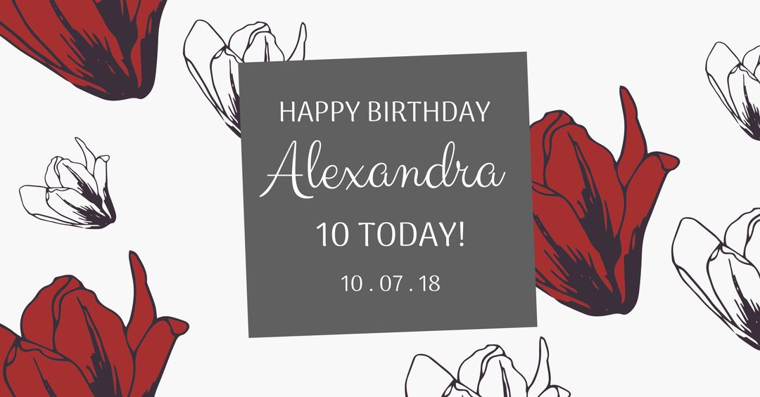 Red Tulip-Themed Birthday Invitation with Elegant Font and Floral Background - Download Free Stock Templates Pikwizard.com