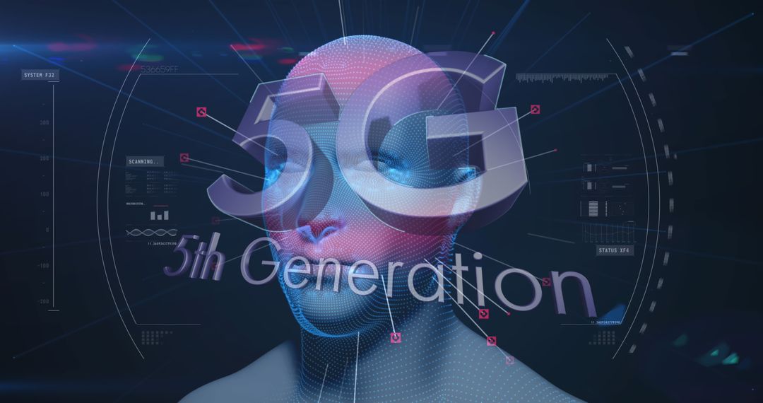 Futuristic 5G Concept with Human Face Model and Data Screen