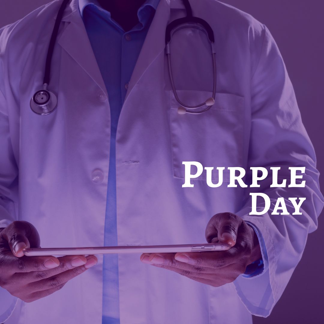 African American Doctor Using Tablet for Purple Day Awareness - Download Free Stock Templates Pikwizard.com