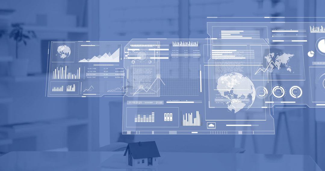 Futuristic Digital Interface withData Charts in Office Environment