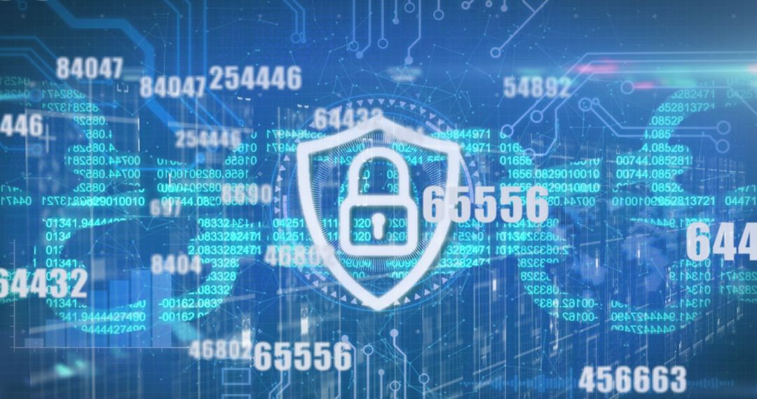 Digital Security Padlock over Global Data Flow