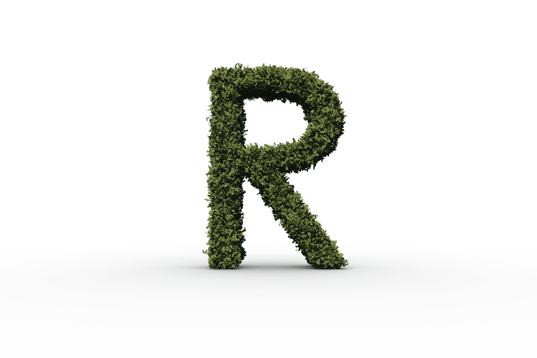 Letter R Formed with Green Grass on Transparent Background