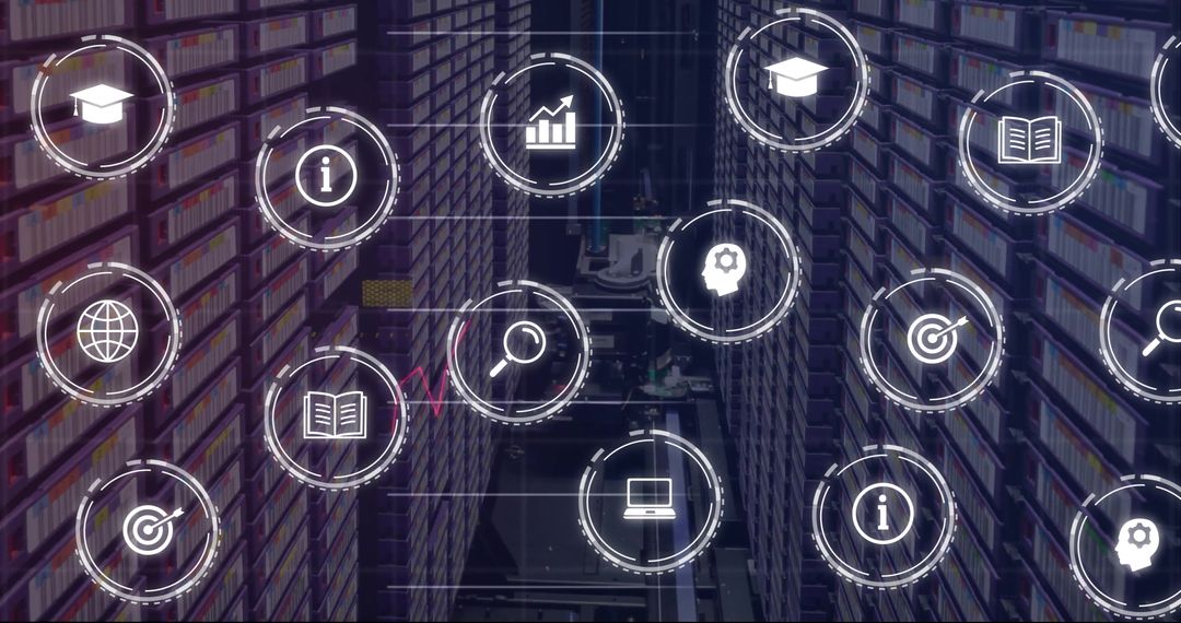 Digital Interface of Business Icons in Server Room Environment