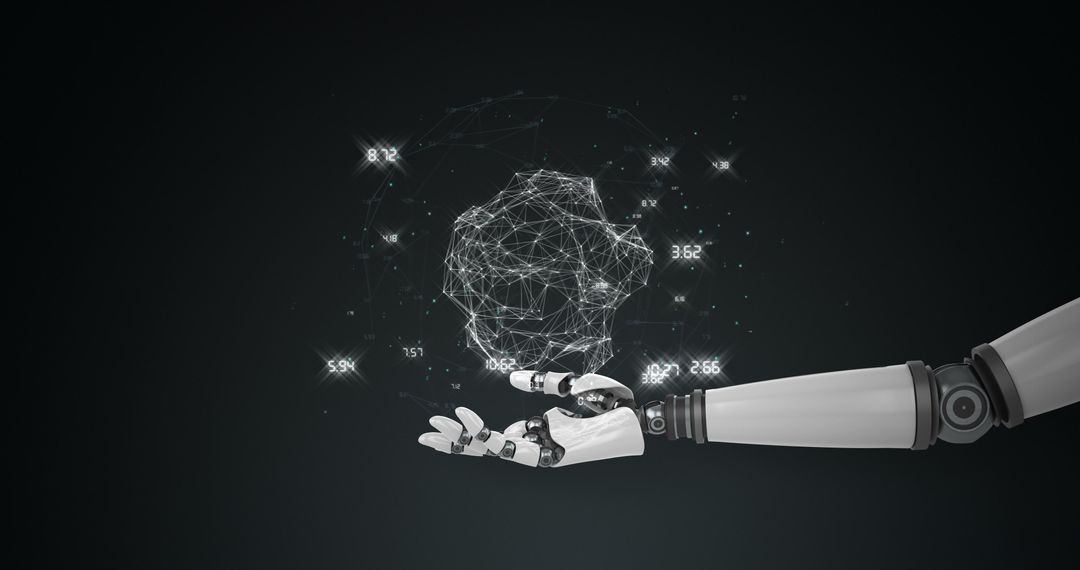 Robotic Hand Presenting Futuristic Digital Polygon Structure