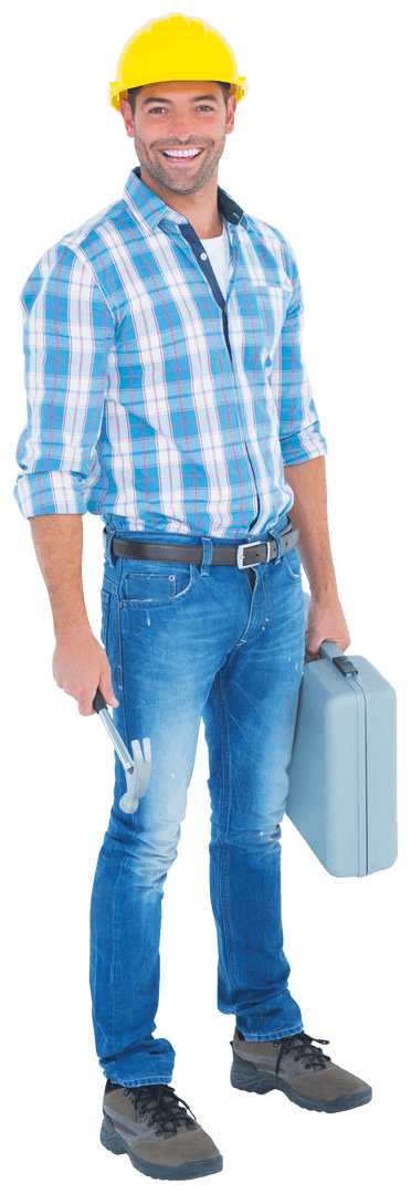 Transparent Portrait of Smiling Manual Worker with Tools