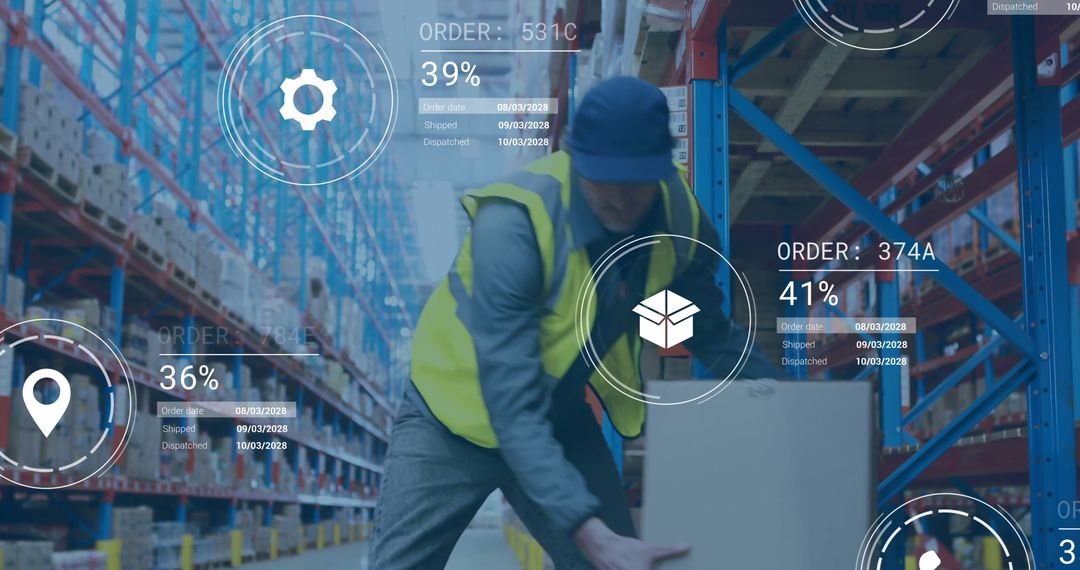 Warehouse Worker Managing Logistics with Digital Interface