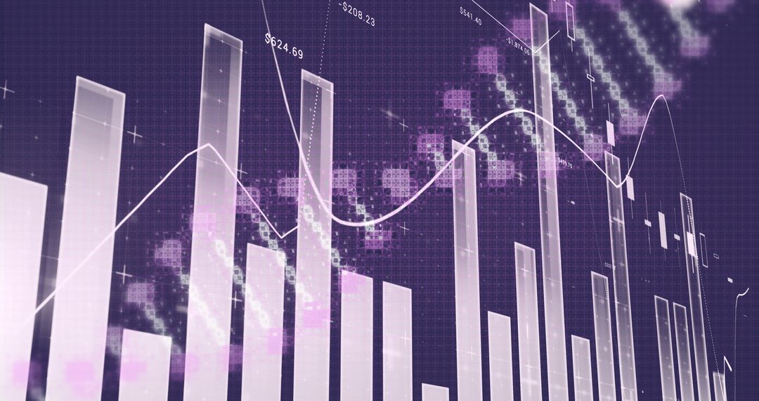 Futuristic Data Visualization with Digital Graphs on Purple Grid