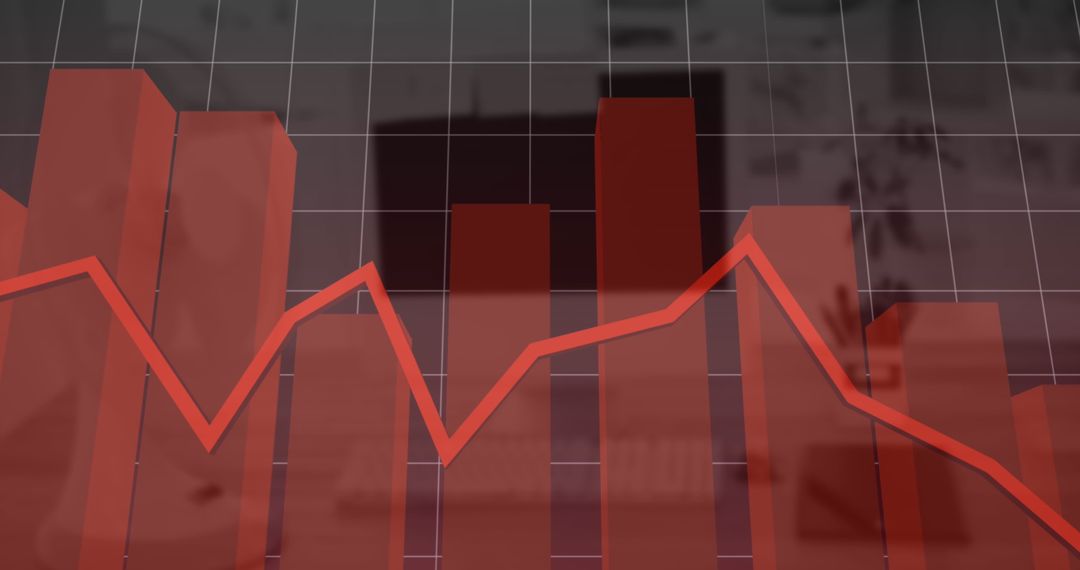 Dynamic Red Graph Displaying Economic Fluctuations Over Cityscape