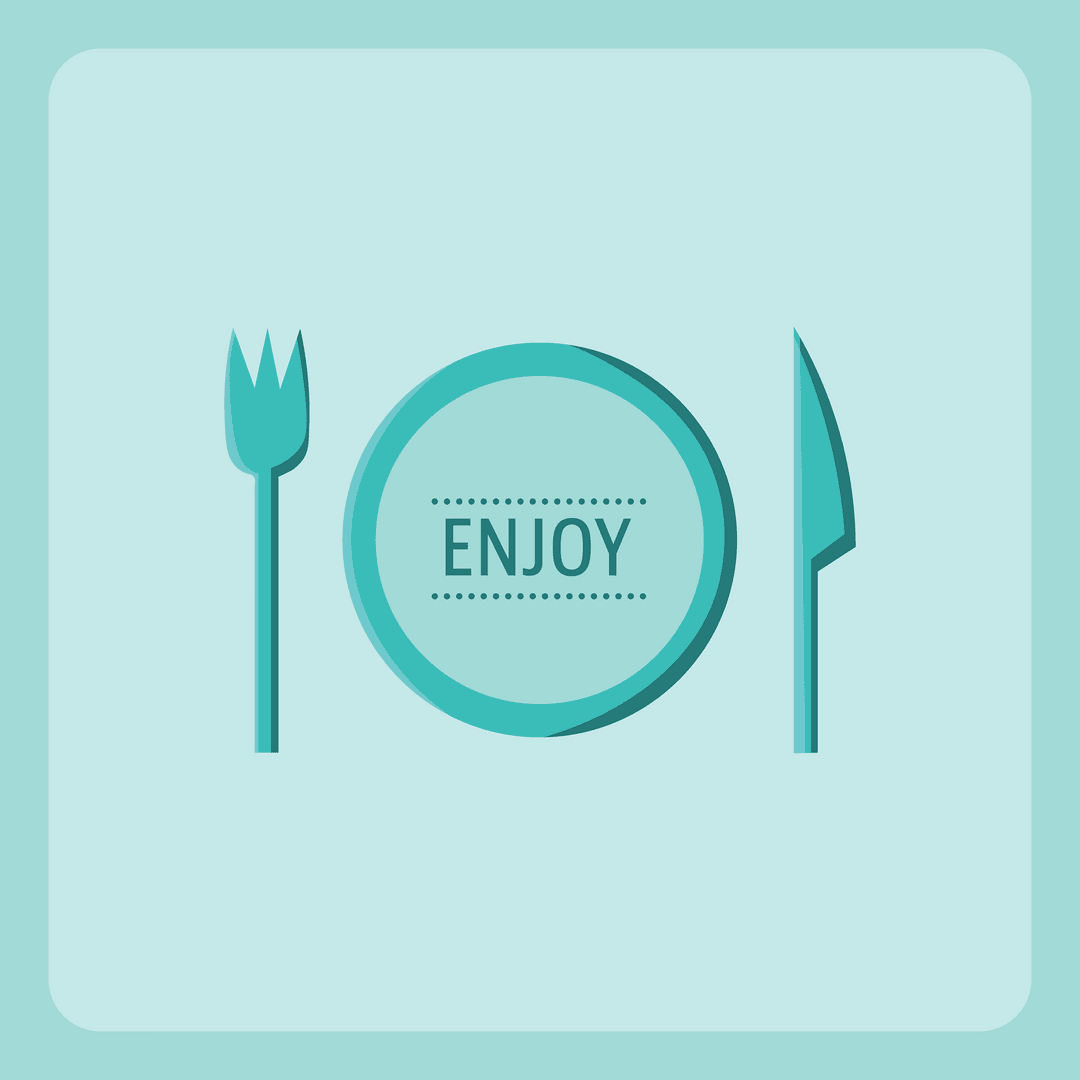 Transparent Dining Theme with “Enjoy” Text on Plate and Cutlery Art