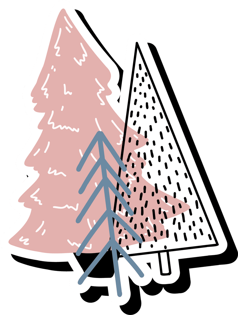 Stylish Overlapping Tree Stickers on Transparent Background