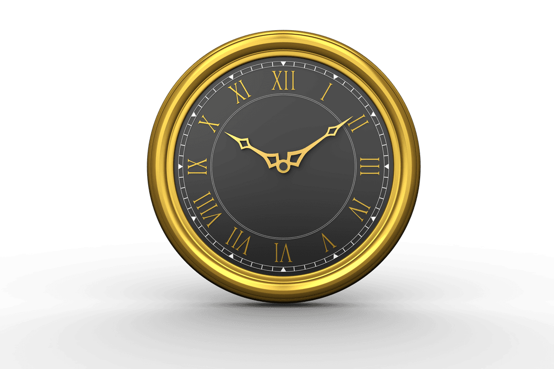 Golden-Framed Clock with Transparent Background
