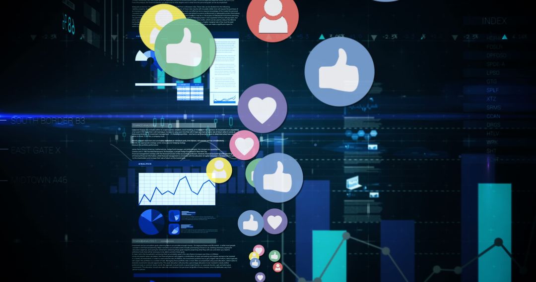 Social Media Icons Overlaying Analytic Data Visualizations