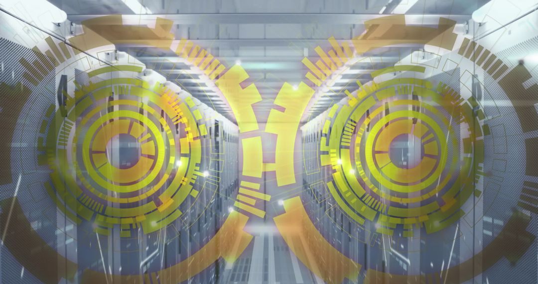 Dual Loading Circles Over Data Server Racks in Modern Server Room