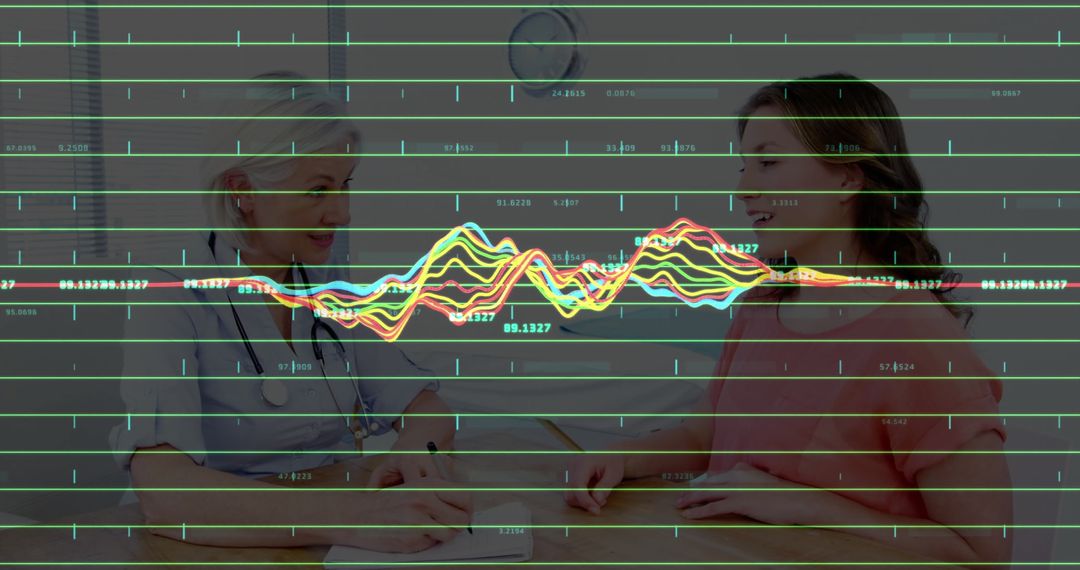 Healthcare Professional Analyzing Patient Data with Graph Overlay