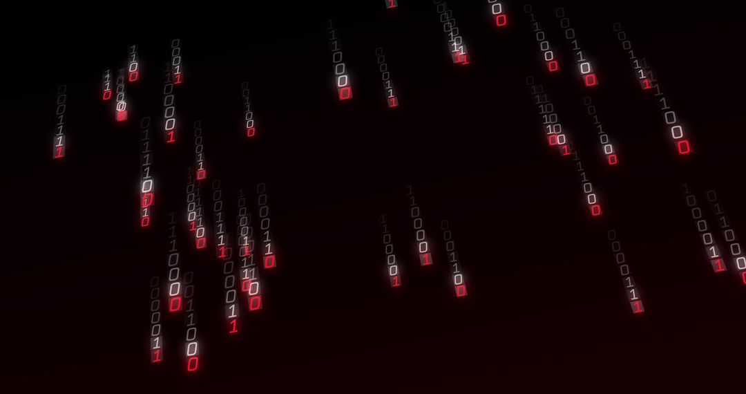 Binary Code Falling with Red and White Effects on Black