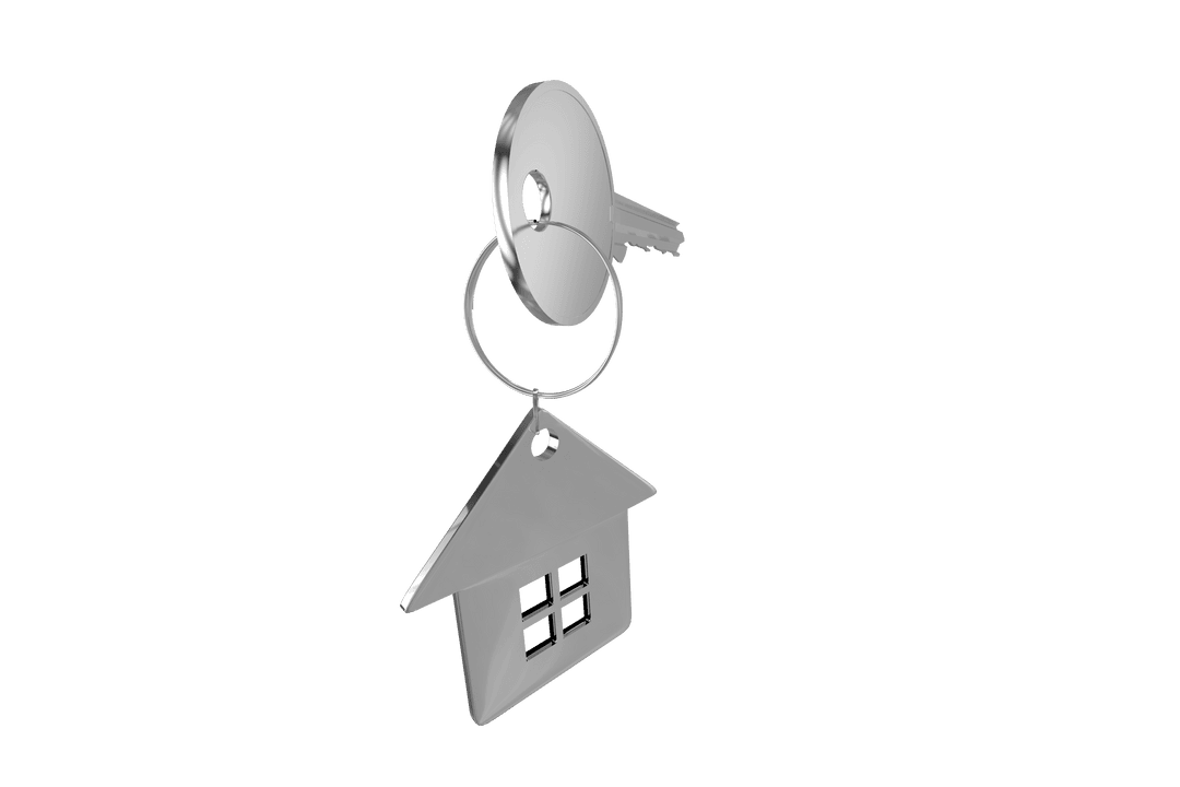 Transparent Silver Key with House Keychain for Real Estate Concepts