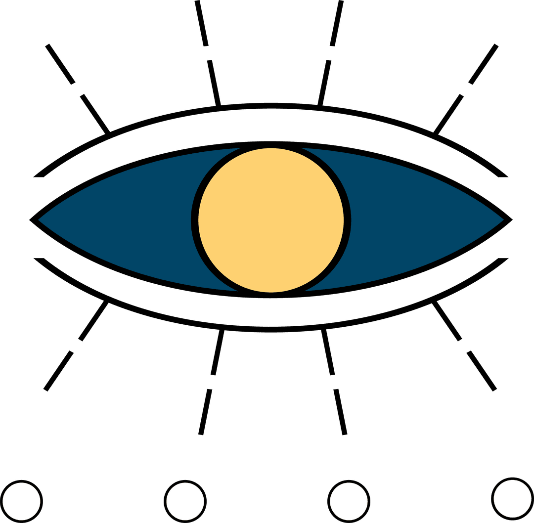 Transparent Minimalist Eye Icon with Yellow Pupil and Black Rays