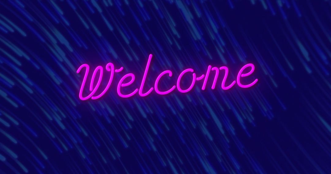 Welcome Neon Sign over Dynamic Light Trails on Dark Background