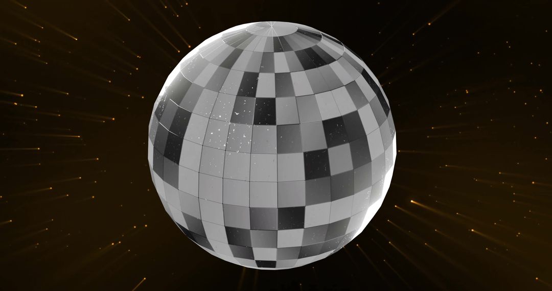 Mirror Disco Ball Sparkling on Black Background with Radial Light