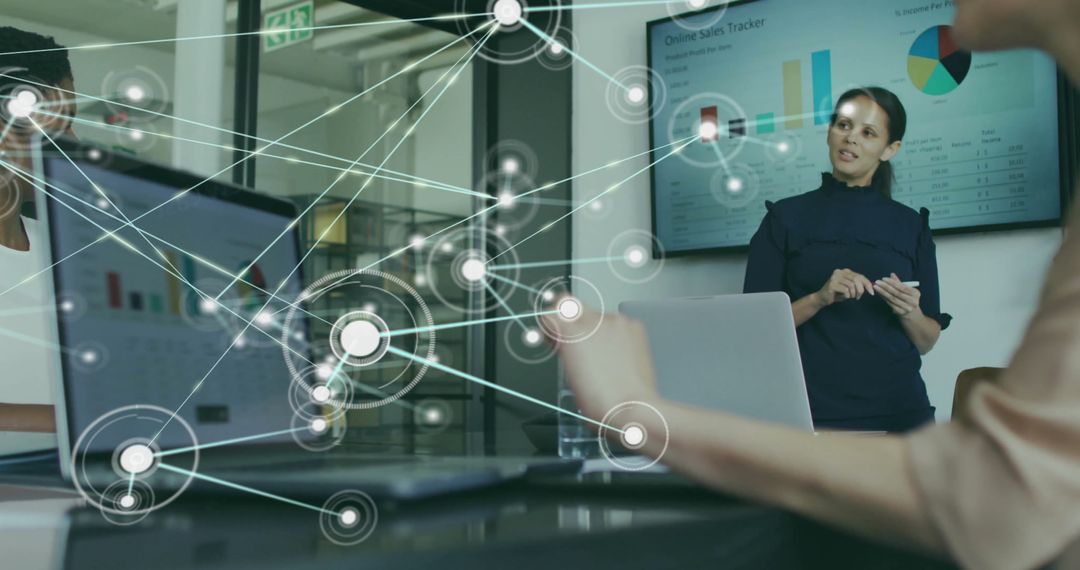 Connected Network Overlay on Office Meeting Presentation
