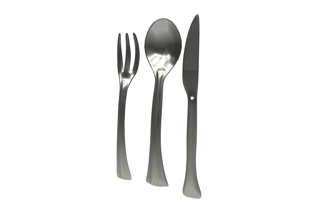 Transparent Silver Cutlery Set with Fork, Knife Roast Reflective