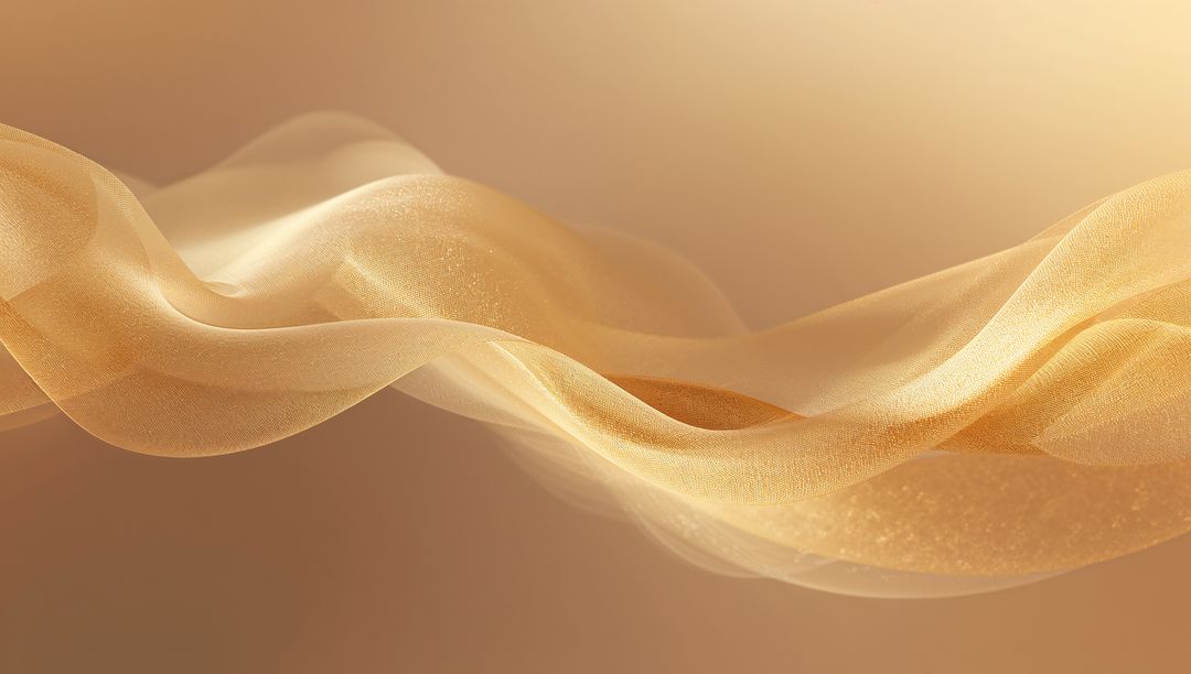 Gliding Golden Silk Wave with Sparkling Glitter over Warm Minimalist Gradient Background