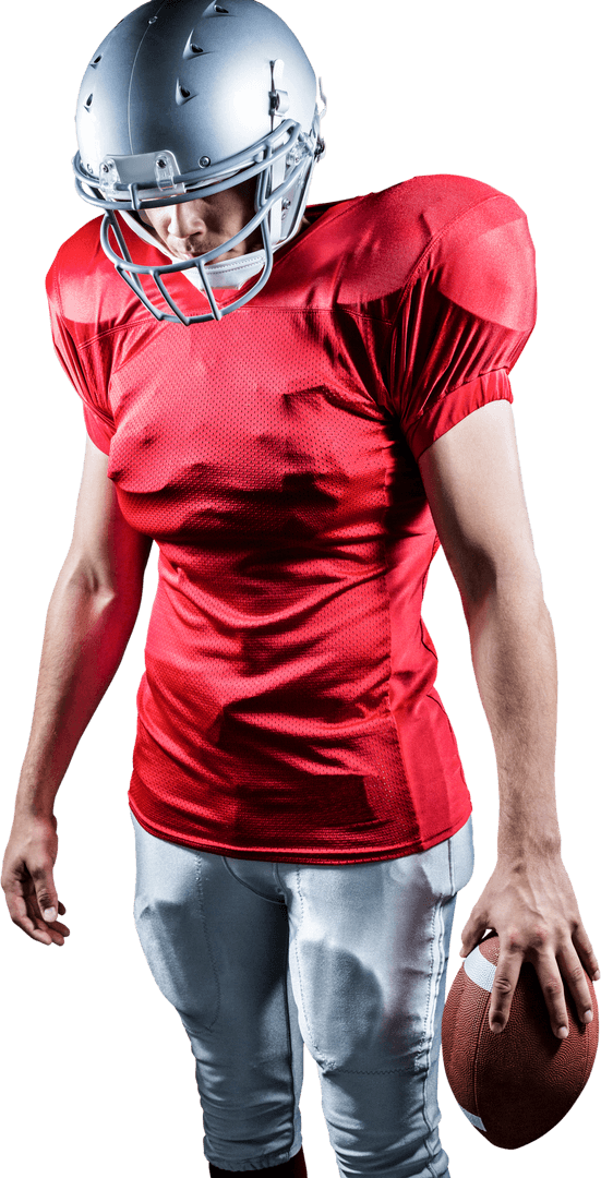 American Football Player Standing With Ball in Transparent Background