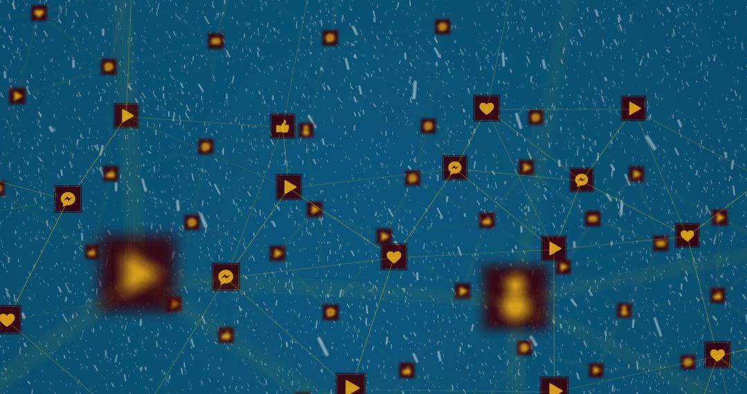 Digital Network Connections Amidst Snowfall on Blue Background