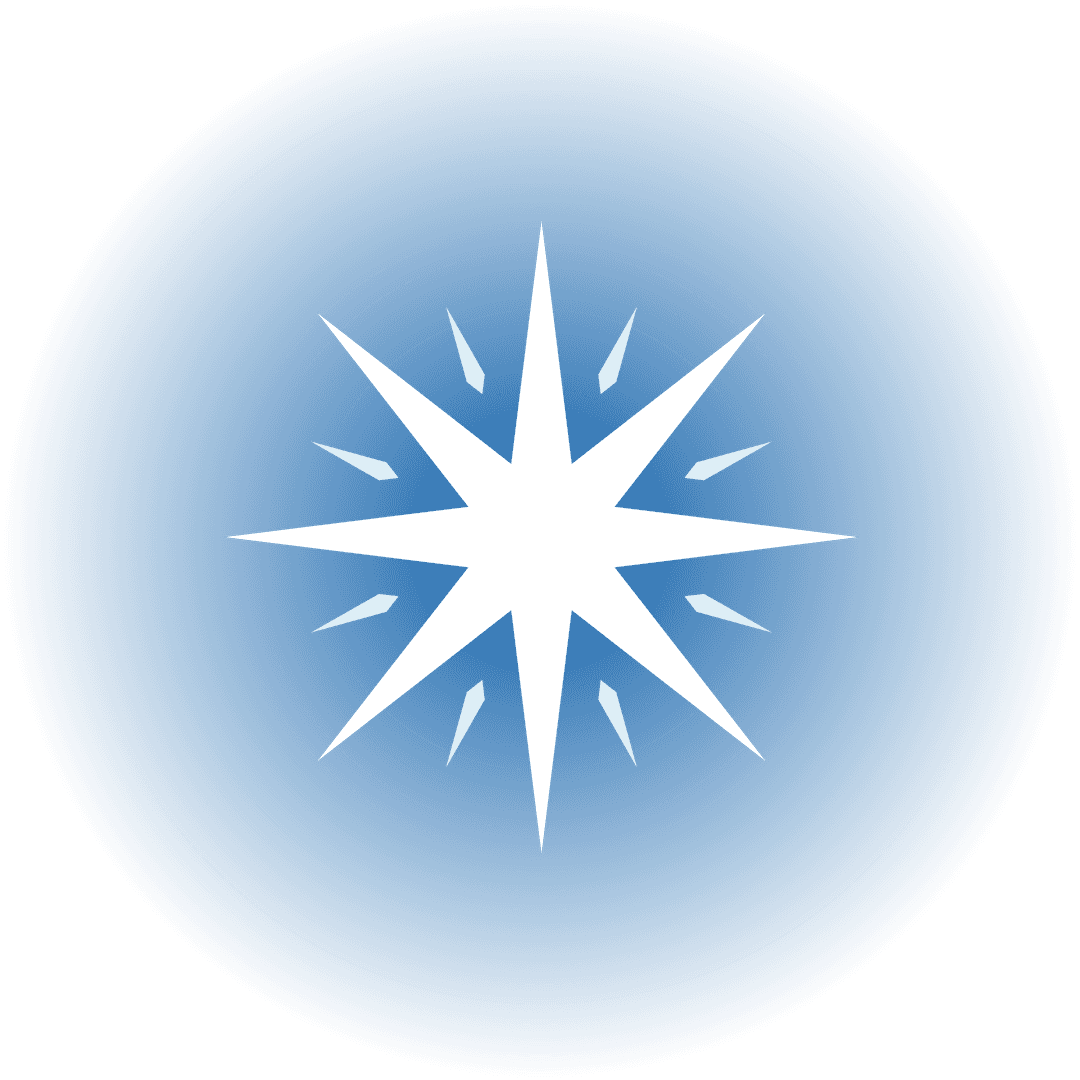 Shining Starburst Icon on Blue Circle with Transparent Background