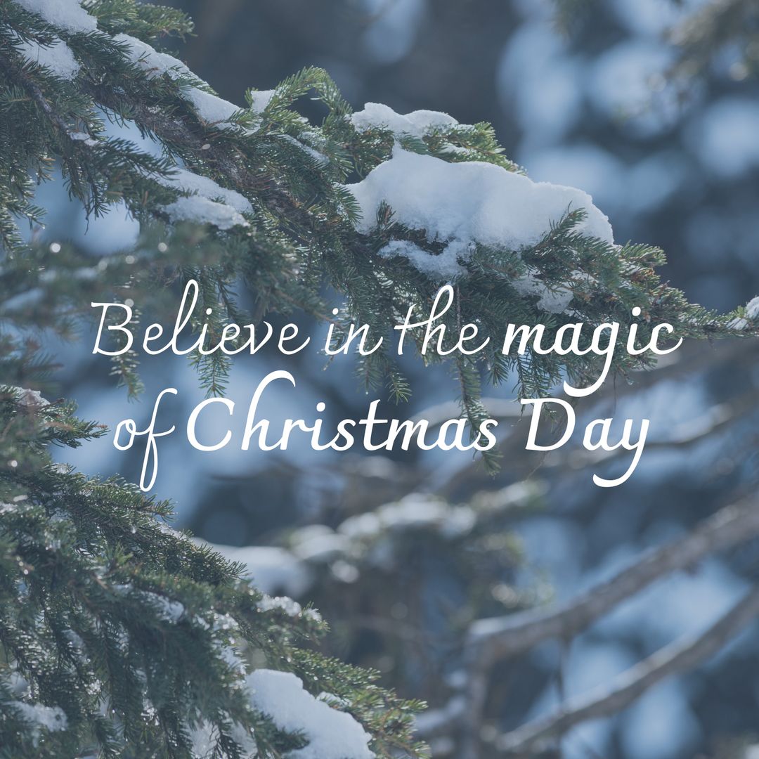Snowy Pine Tree Branches with Inspirational Christmas Message