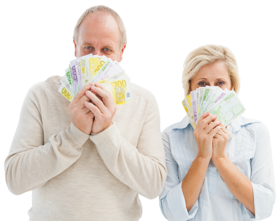 Happy Mature Couple Holding Euro Currency Transparent Background - Download Free Stock Images Pikwizard.com