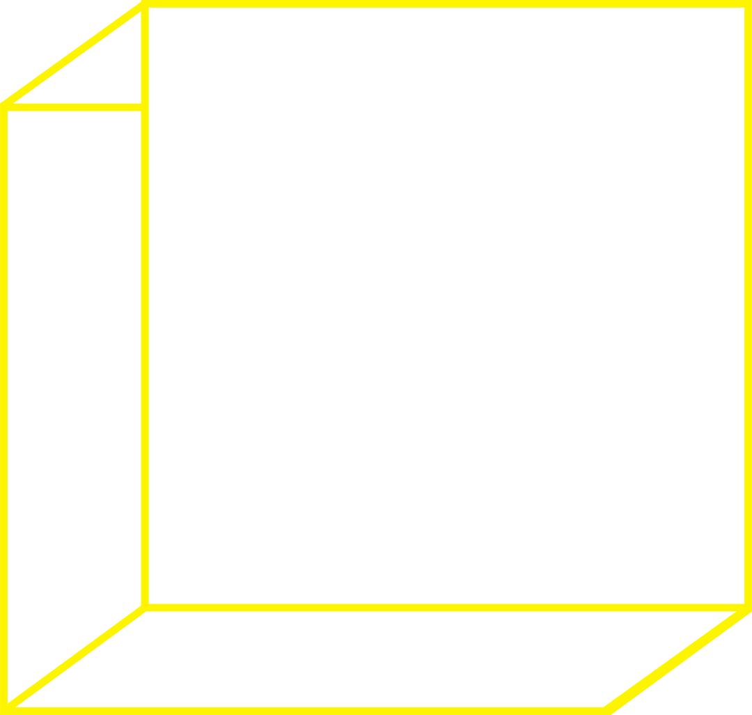 3D Geometric Box with Yellow Outlines on Transparent Background