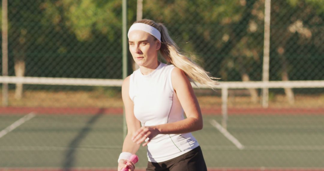 Focused Female Tennis Player on Court - Free Images, Stock Photos and Pictures on Pikwizard.com