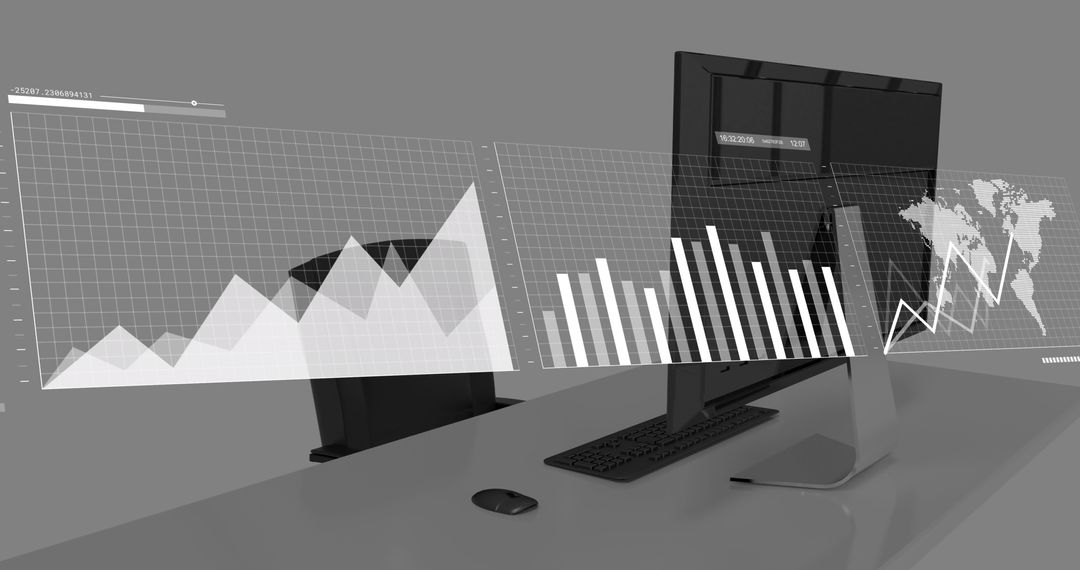 Futuristic Digital Interface Over Office Desk