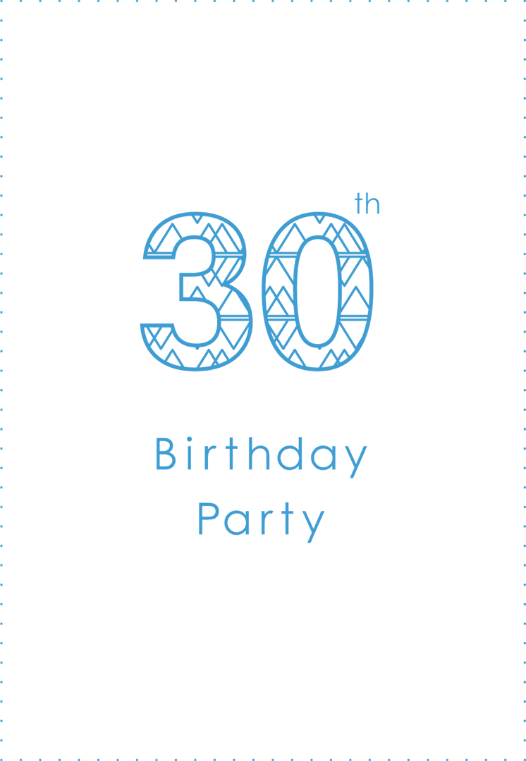 Blue Patterned 30th Birthday Design on Transparent Background